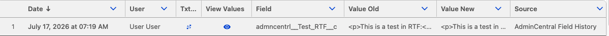 View Data eye icon column in the Field History Viewer